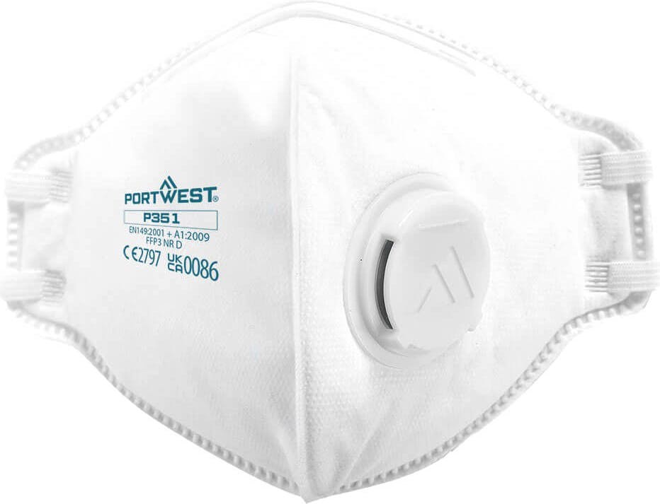 Portwest P351 FFP3 Valved Dolomite Fold Flat Respirator (Pk20)